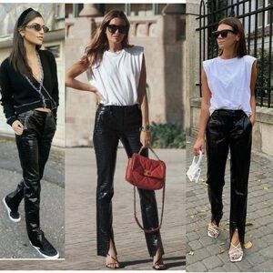 Zara Women Black Croc embossed Animal Faux Leather Pleather Vegan Pants M NWOT